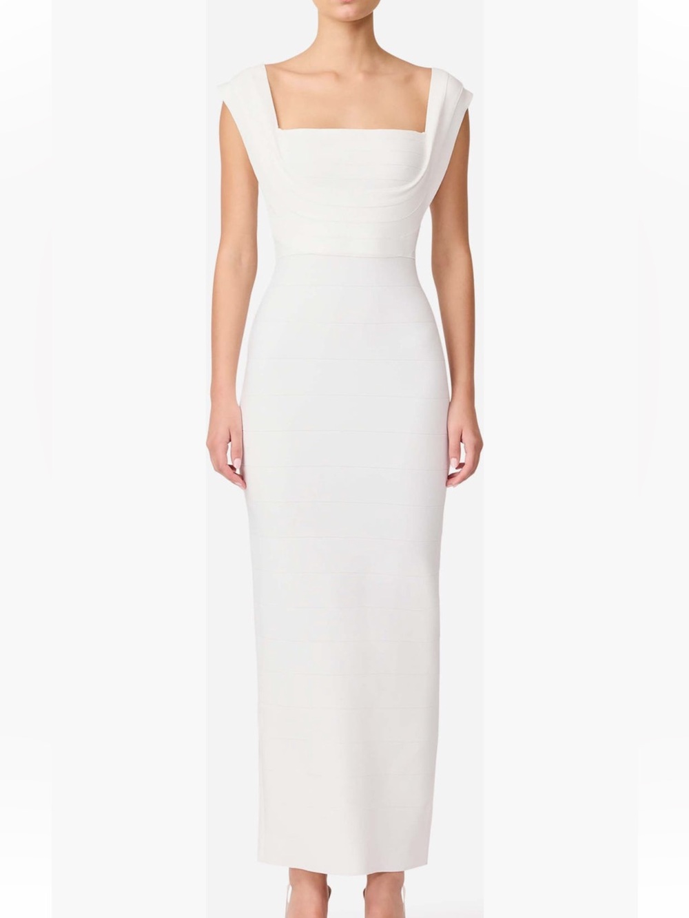 elliatt fiona white fitted bodycon bandage knit maxi gown dress size small